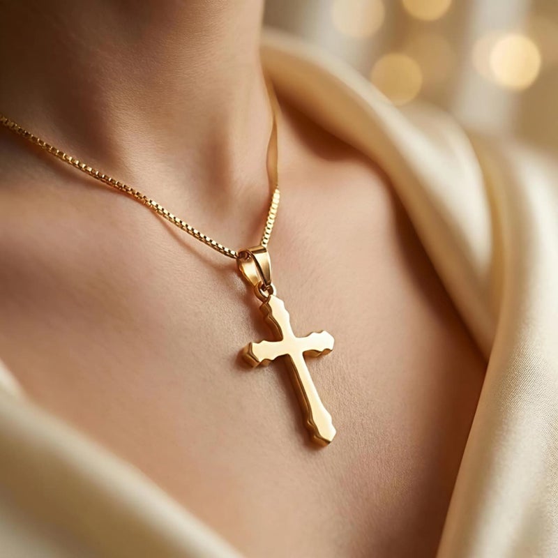 دلاية صليب باللون الذهبي، (بدون سلسلة) مصنوعة من الستانلس ستيل المقاوم للصدأ، تصميم كلاسيكي بلمسات عصرية. يتمتع بروحانية وجاذبية لا مثيل لها. - Image 4